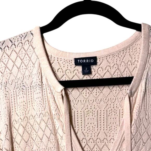 TORRID POINTELLE PULLOVER DRAWSTRING TIE NECK SWEATER SIZE 2 (18/20) - Picture 5 of 8